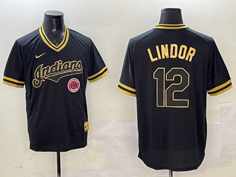 Men Cleveland Indians #12 Lindor Black Gold Game 2025 Nike MLB Jersey style 7->cleveland indians->MLB Jersey